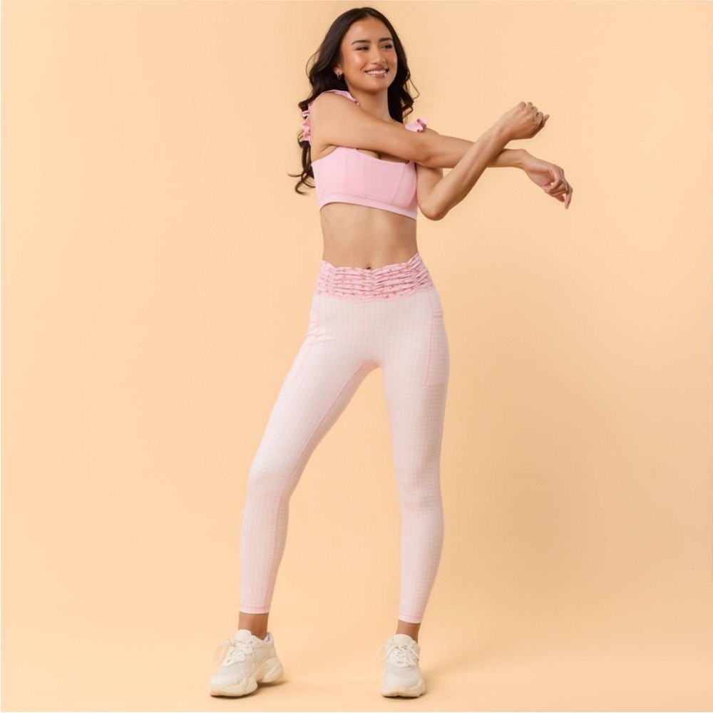 New Blogilates Women's Ruched Waist Leggings - Pink Gingham M